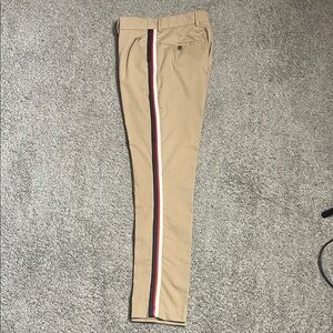 Boohoo Men's Khaki Chinos with Red Stripe